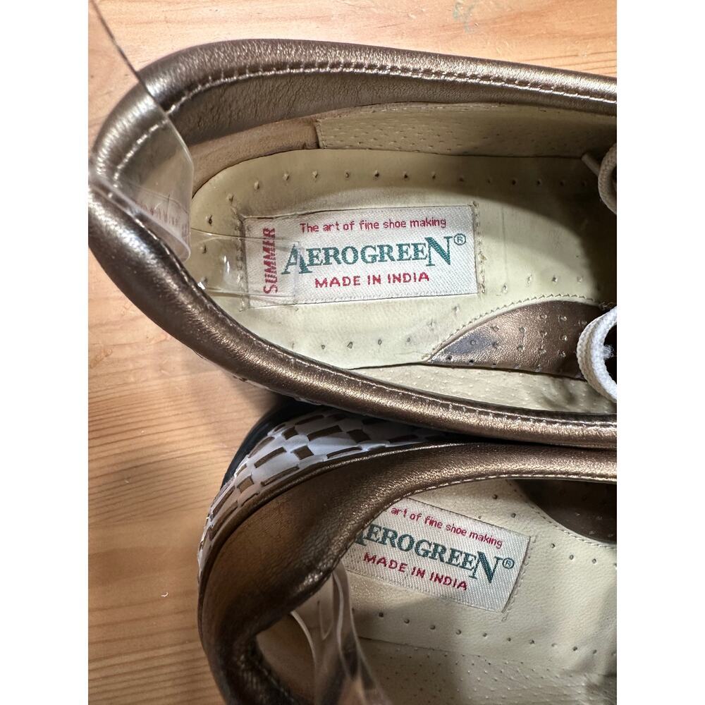 Aerogreen Leather Golf Shoes Women 10 Textured Metallic Woven Athletic Active - Picture 2 of 11
